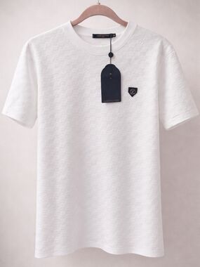 Louis Vuitton White Short-Sleeve Embossed Logo Tee